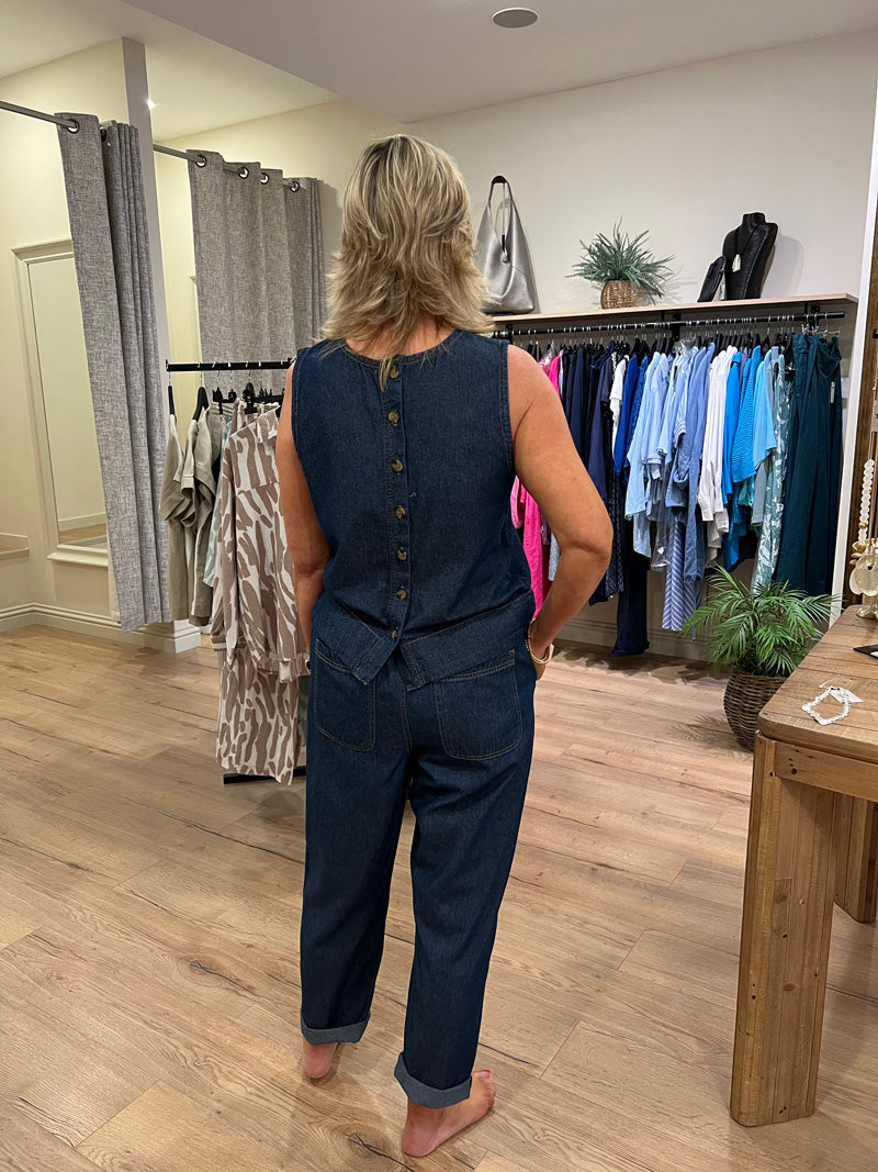 KAFFE KAluise Sleeveless Top Dark Blue Chambray