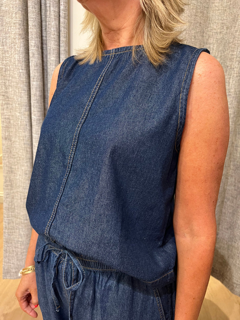 KAFFE KAluise Sleeveless Top Dark Blue Chambray