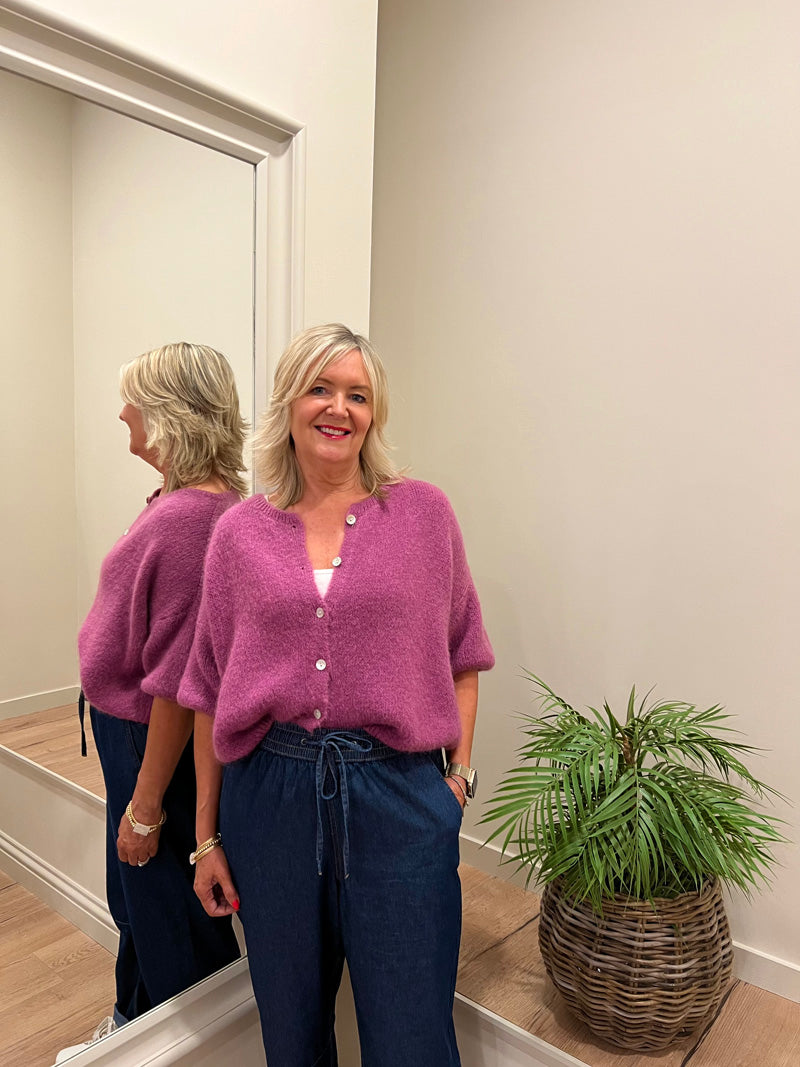 Mohair Round Neck Cardigan Grape