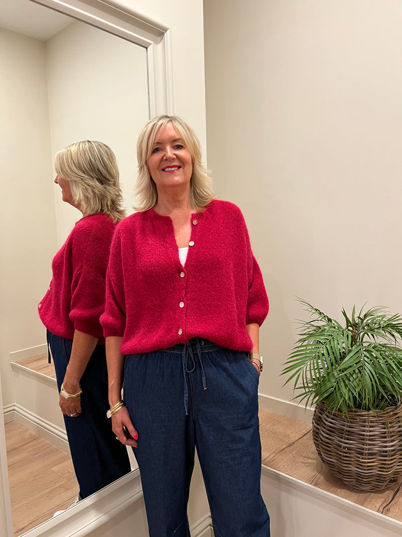 Mohair Round Neck Cardigan Raspberry