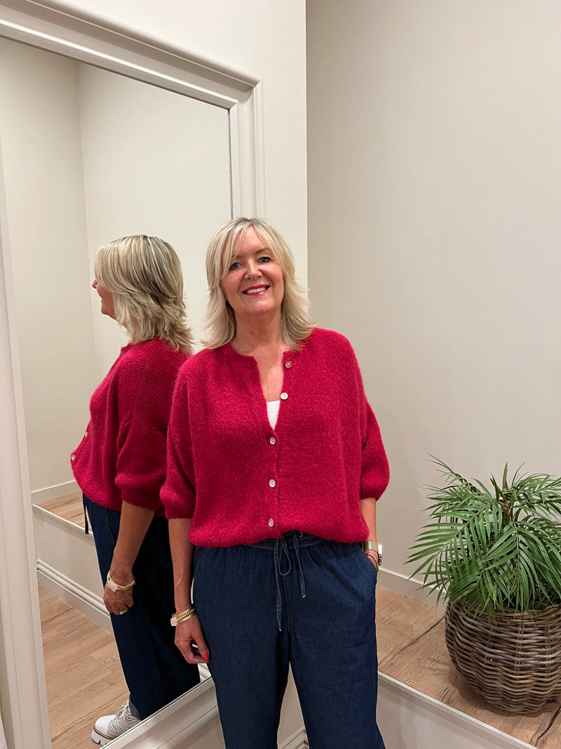 Mohair Round Neck Cardigan Raspberry