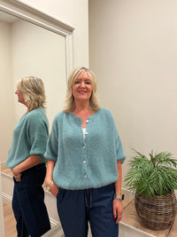 Mohair Round Neck Cardigan Sage