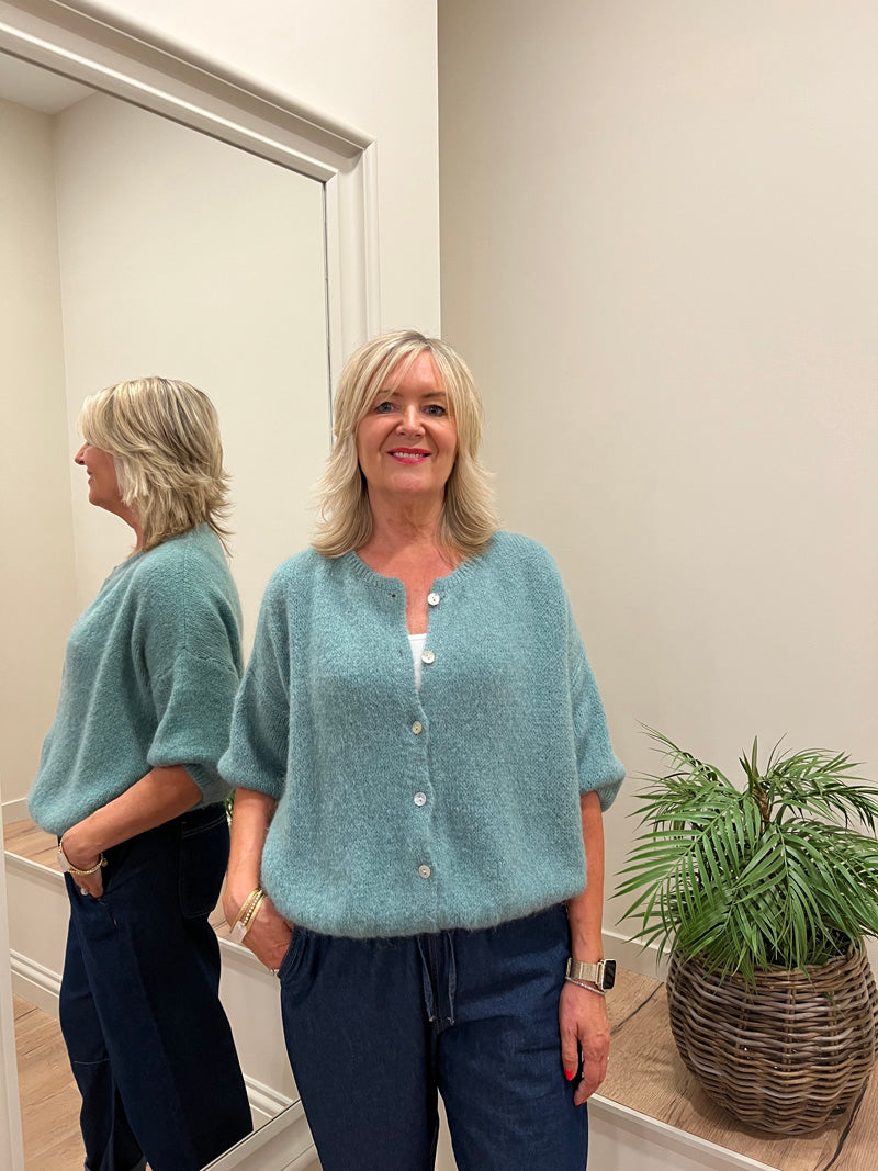 Mohair Round Neck Cardigan Sage