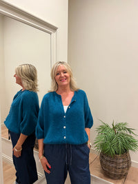 Mohair Round Neck Cardigan Teal
