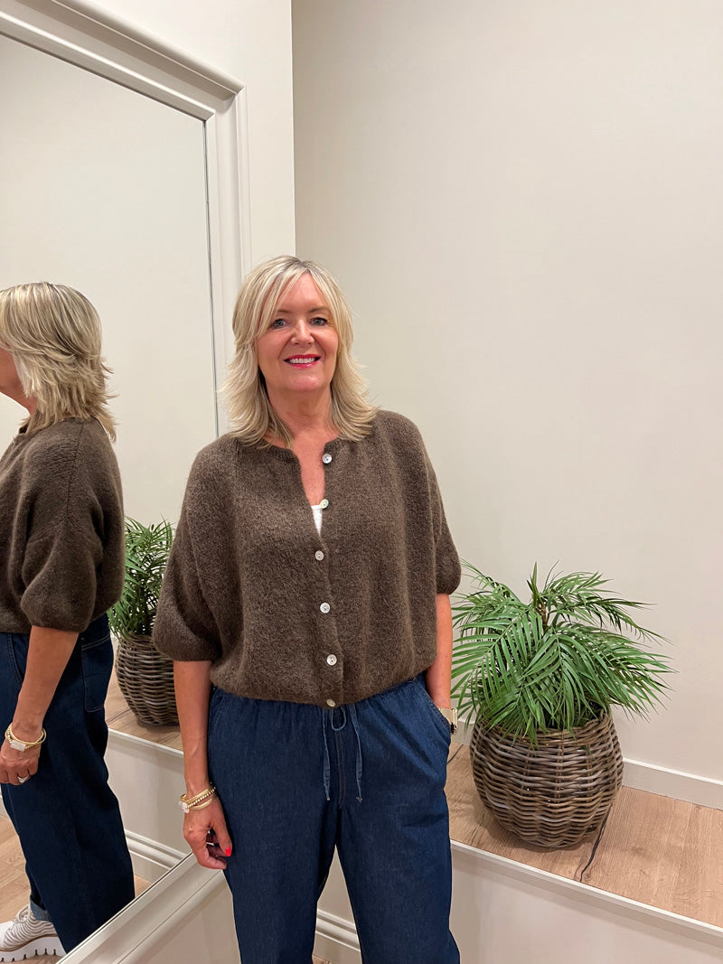 Mohair Round Neck Cardigan Cocoa