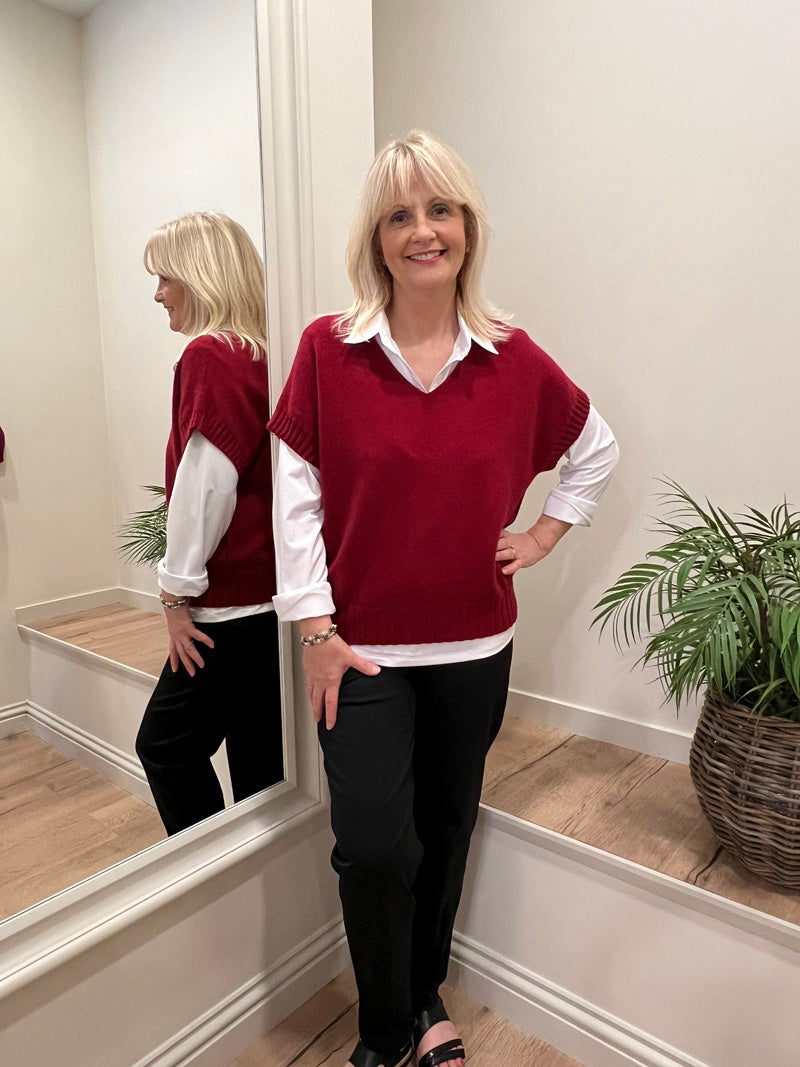 Belinda V-Neck Slipover-Warm Red