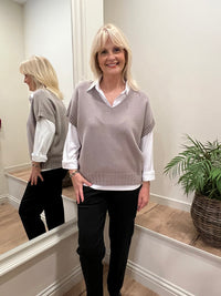 Belinda V-Neck Slipover-Stone