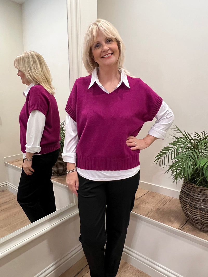 Belinda V-Neck Slipover-Magenta
