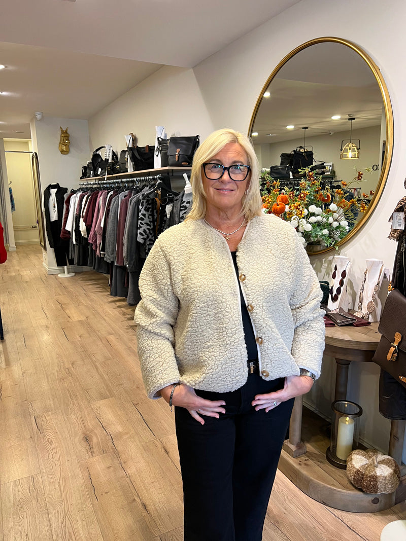 Collarless Teddy Jacket Stone