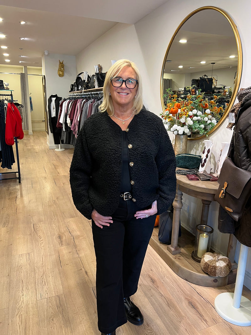 Collarless Teddy Jacket Stone