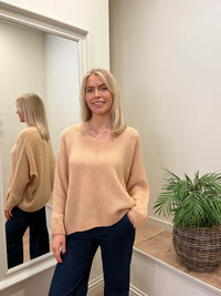Avril V-Neck Mohair Sweater Soft Caramel
