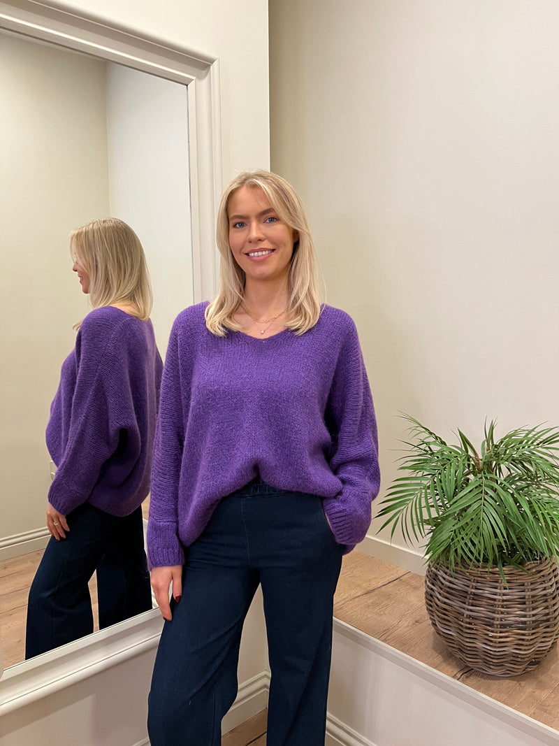 Avril V-Neck Mohair Sweater Deep Purple