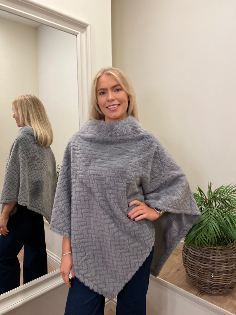 Grace Faux Fur Poncho Grey