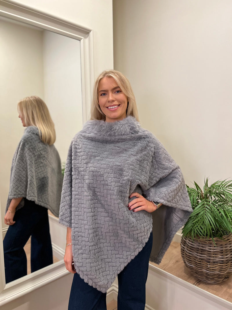 Grace Faux Fur Poncho Grey