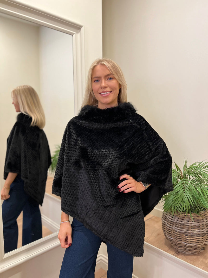 Jude Faux Fur Poncho Black