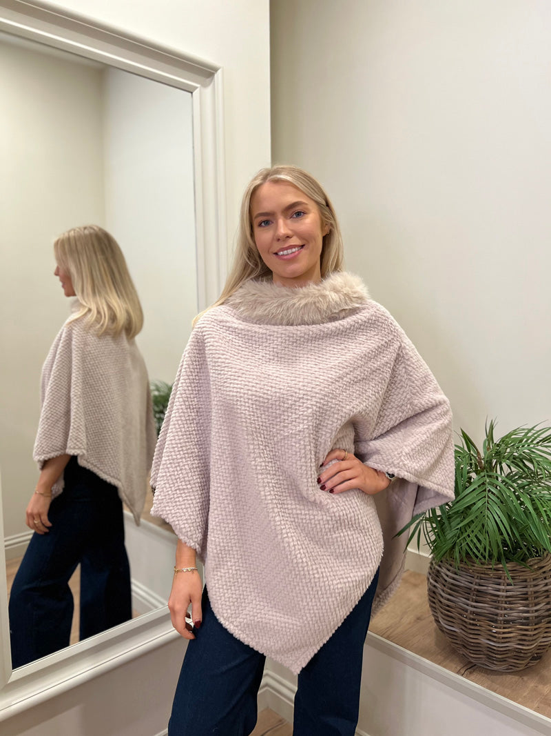 Jude Faux Fur Poncho Stone