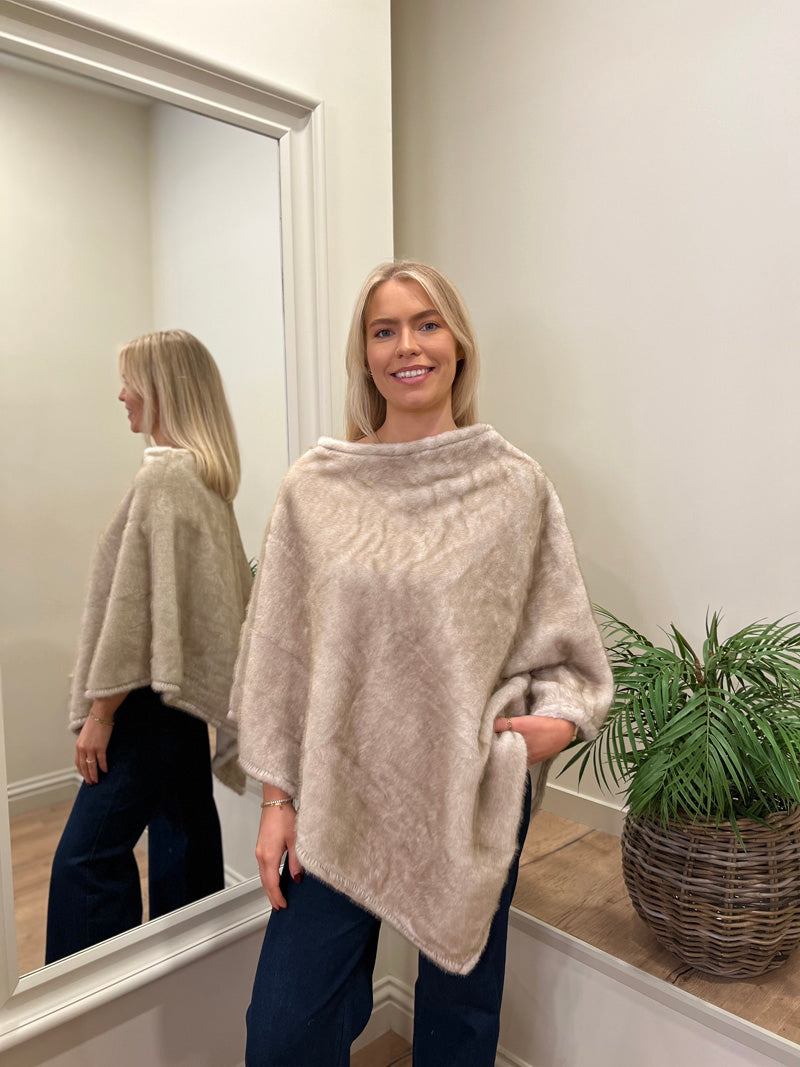Carmen Faux Fur Poncho Stone