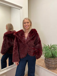 Statement Faux Fur Jacket Wine