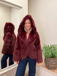 Statement Faux Fur Jacket Wine