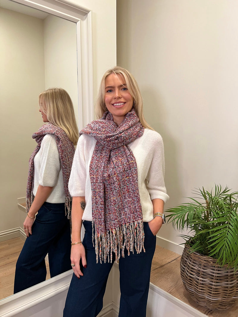 Tweed Multi Coloured Scarf Raspberry