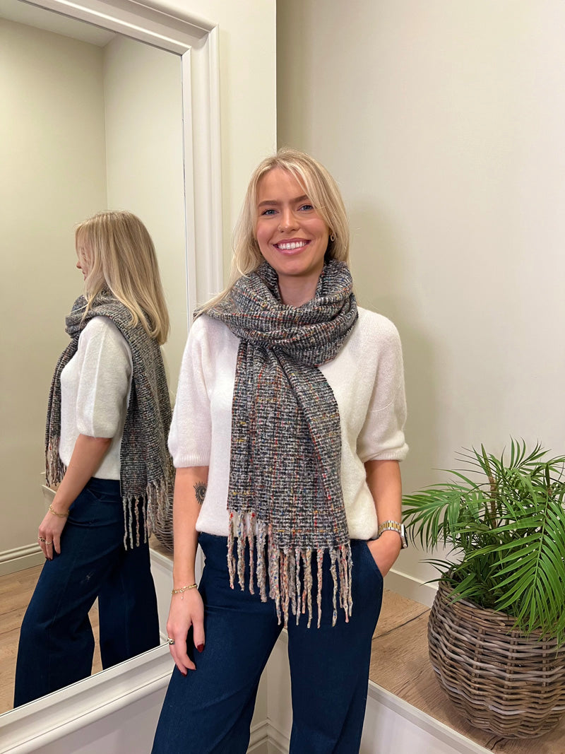 Tweed Multi Coloured Scarf Grey