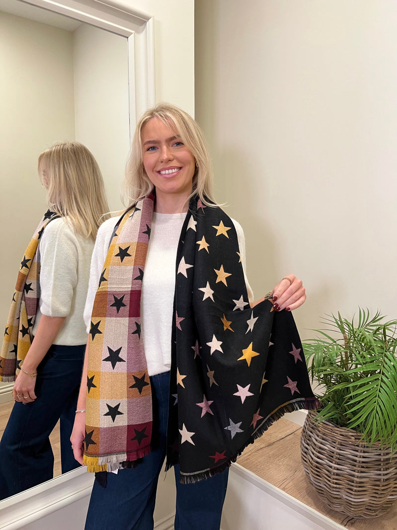Star Double Sided Scarf Black