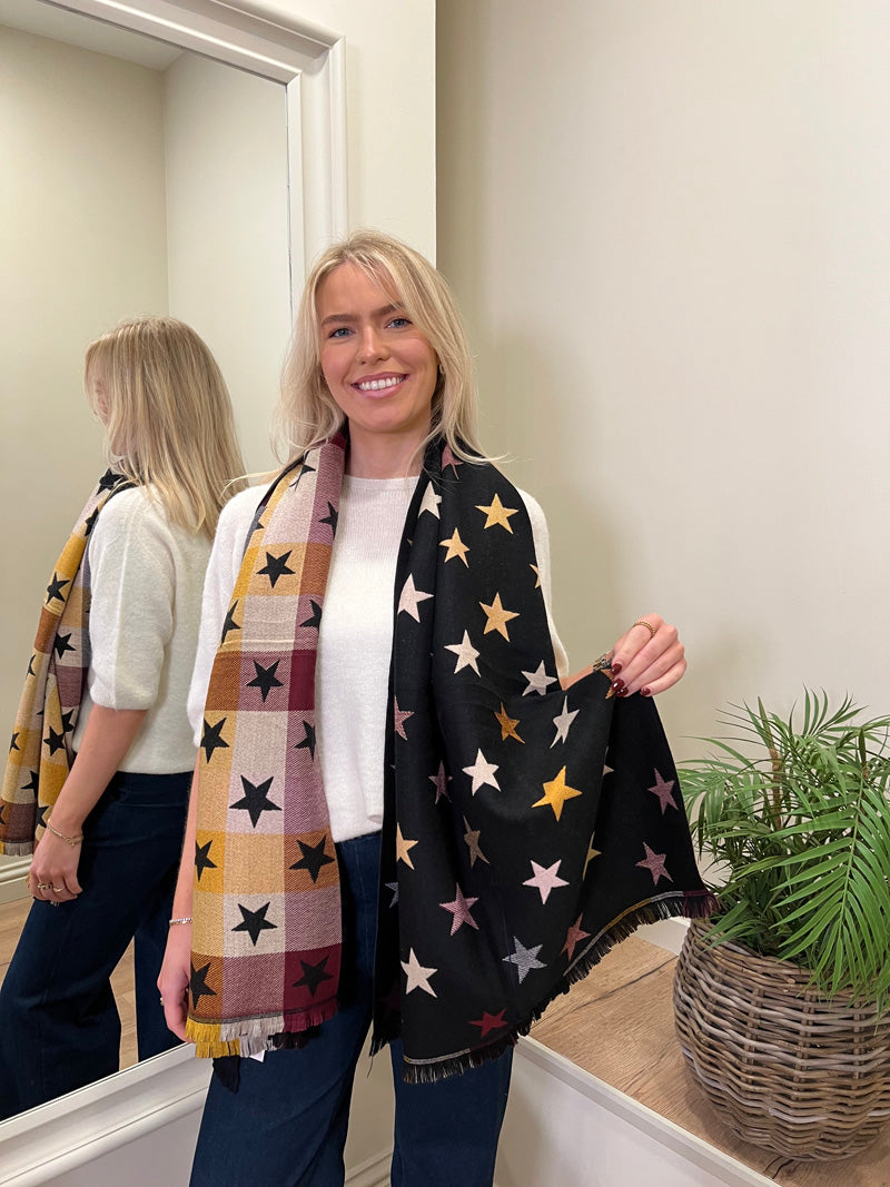Star Double Sided Scarf Black
