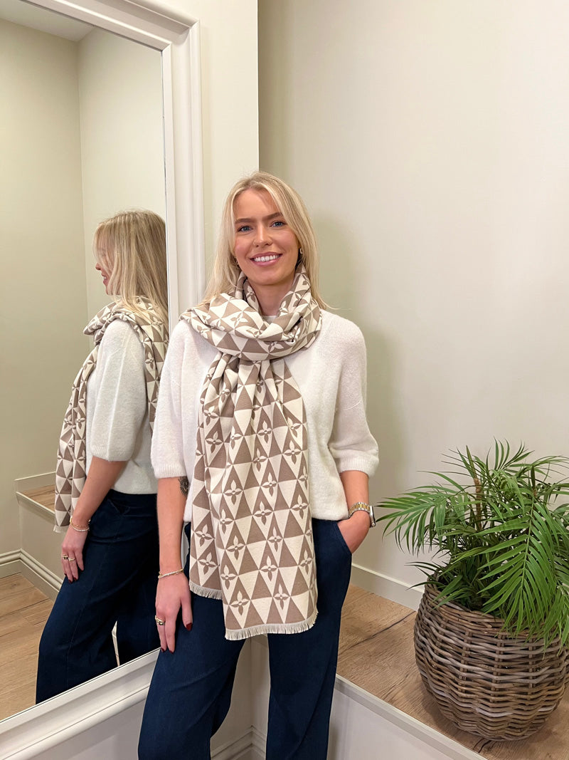 Harlequin Print Scarf Taupe