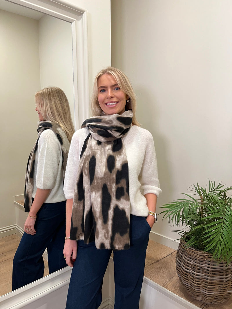 Smudge Animal Print Scarf Black/Taupe