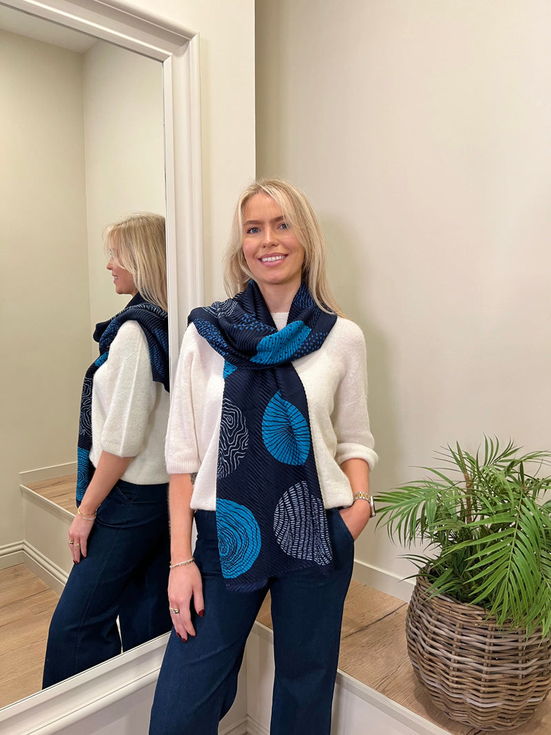 Crinkle Circle Print Scarf Navy