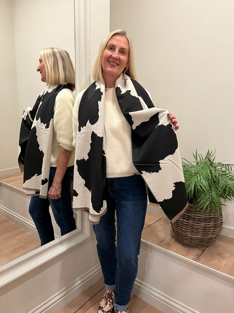 Cow Print Scarf Stone/Black
