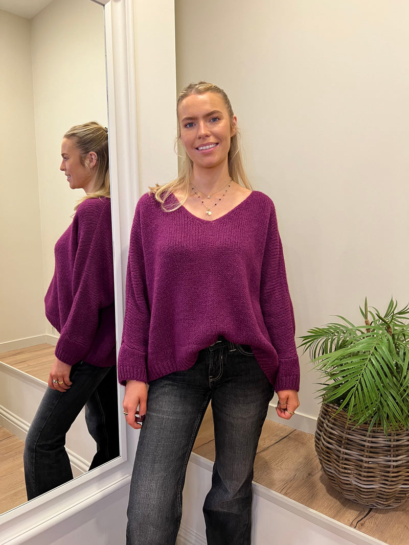 Avril V-Neck Mohair Sweater Magenta