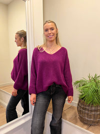 Avril V-Neck Mohair Sweater Magenta