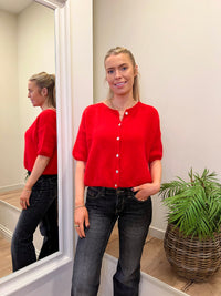 Mohair Round Neck Cardigan Red