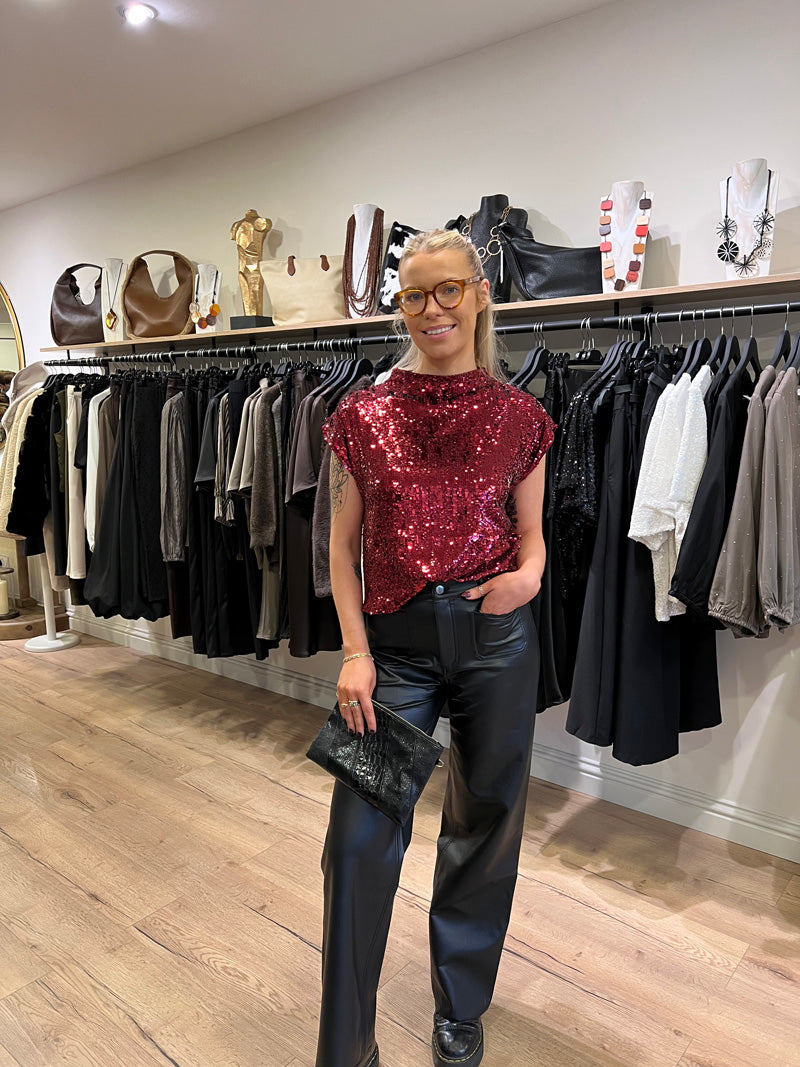 Sparkle Sequin Top Deep Red 8-14