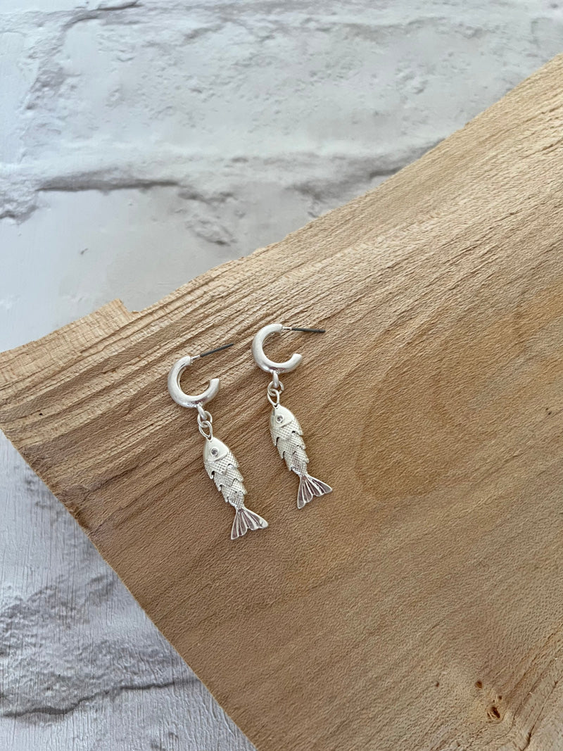 Fish Earrings-Satin Silver