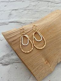 Mia Hammered Drop Earrings-Gold/Silver