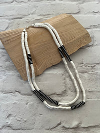 Double Strand Statement Necklace Silver/Black
