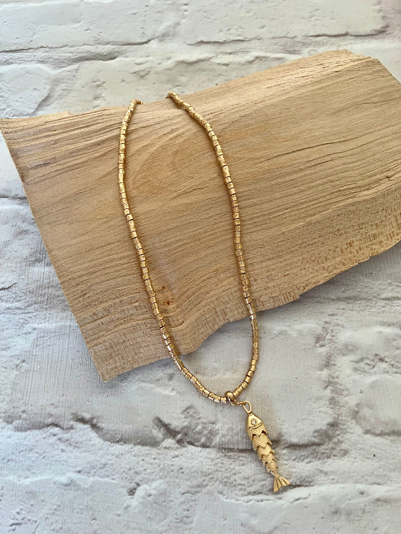 Fish Necklace-Satin Gold