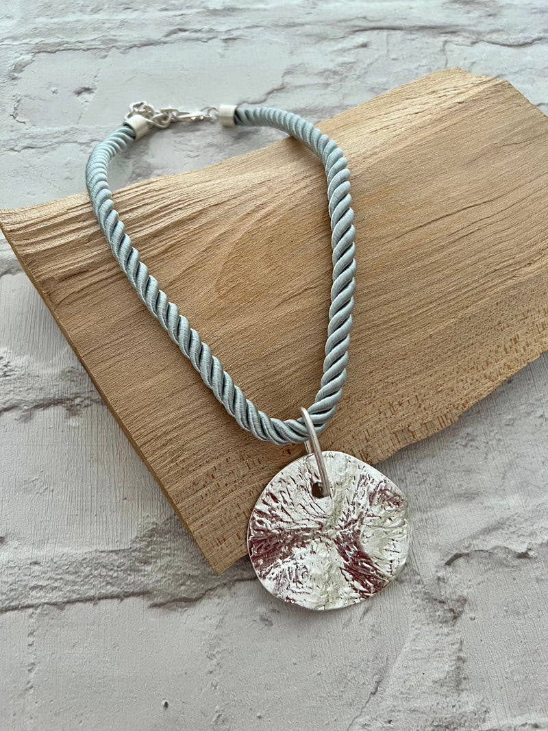 Statement Disc Necklace Pale Grey/Antique Silver