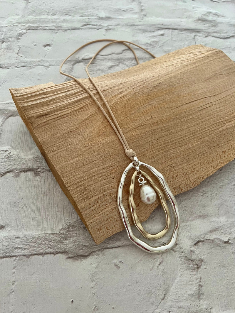 Aster Long Pendant Necklace Stone/Silver/Gold