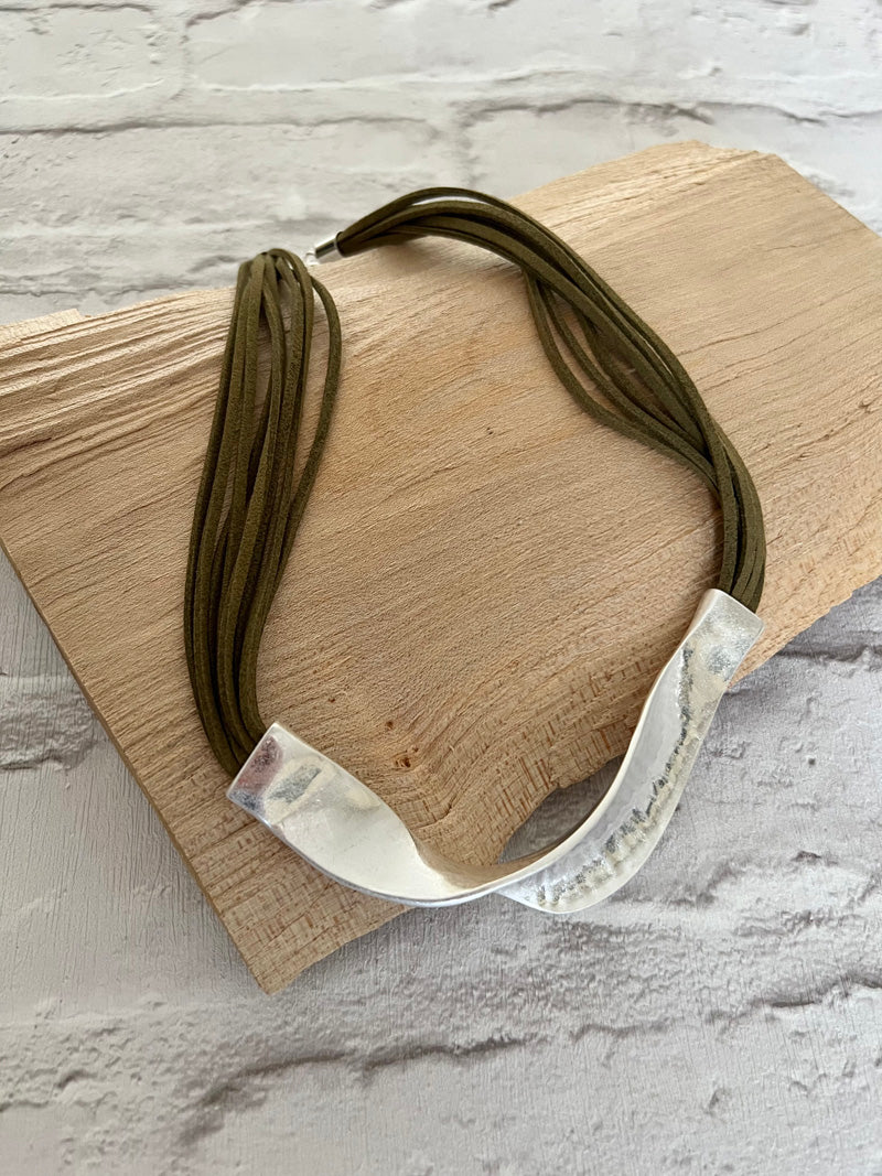 Tanya Twist Statement Necklace Olive/Antique Silver