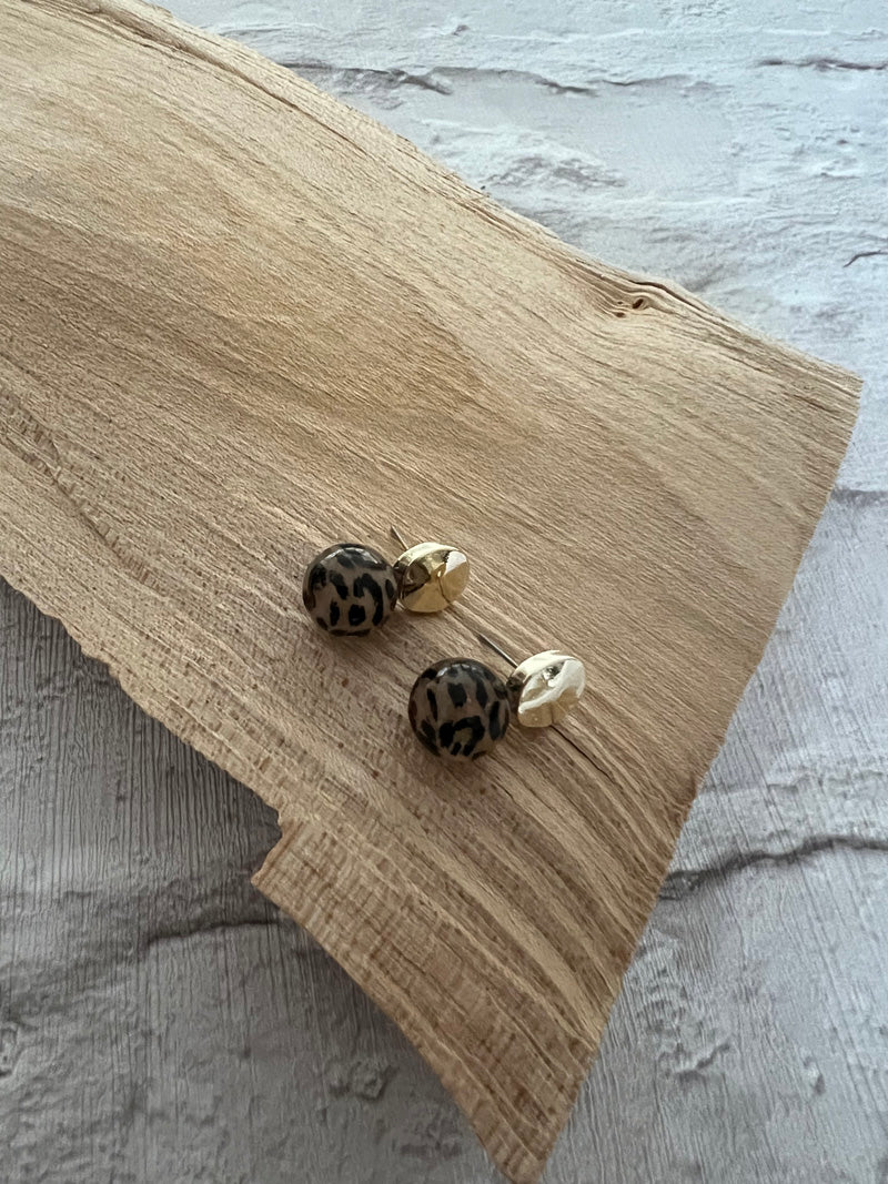 Animal Print Drop Earrings Gold/Taupe