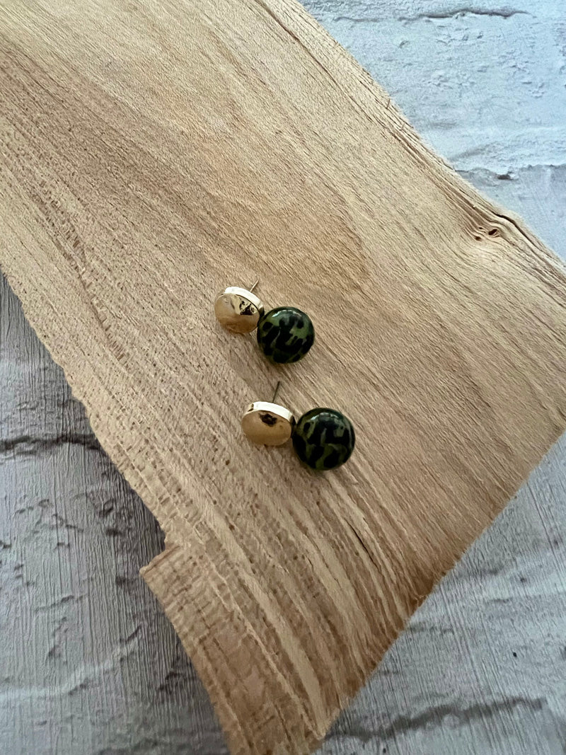Animal Print Drop Earrings Gold/Olive