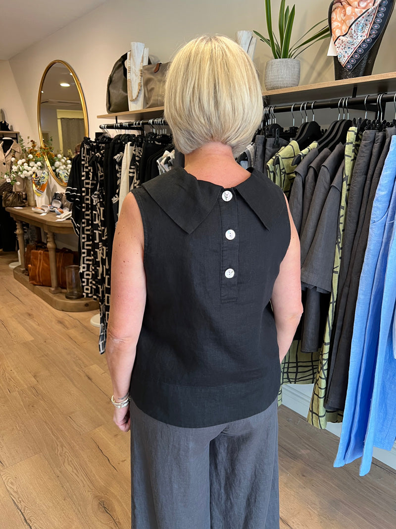 SEESAW Linen Button Back Cowl Top Black