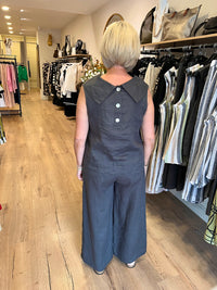 SEESAW Linen Button Back Cowl Top Charcoal