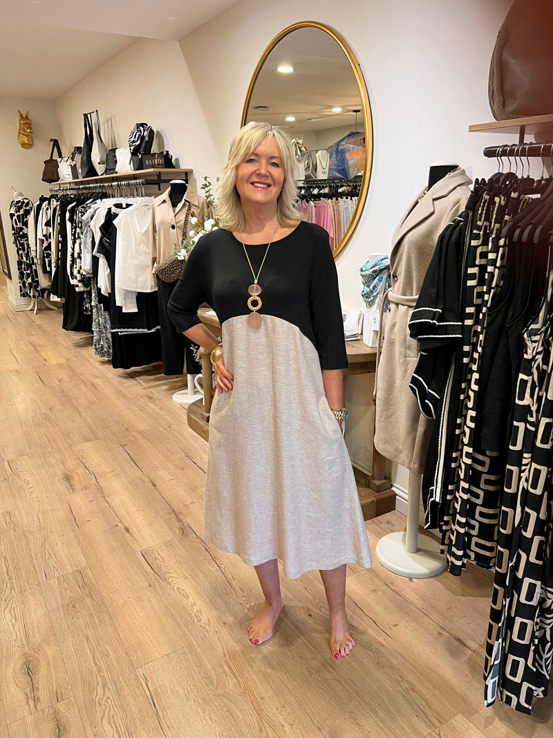 SEESAW Linen Mix Dress Black/Stone