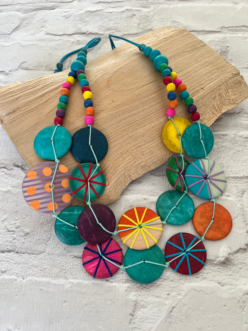 Allegra Wooden Necklace Multi/Turquoise