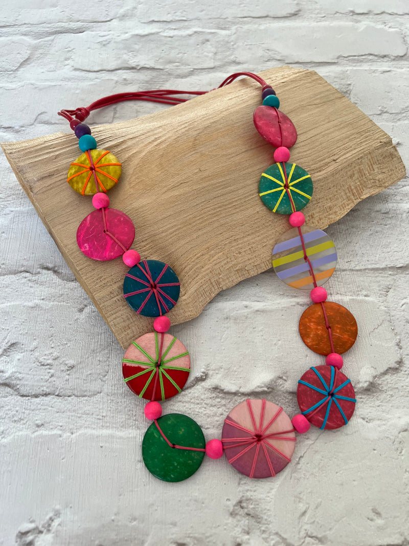 Indigo Wooden Necklace Multi/Pink