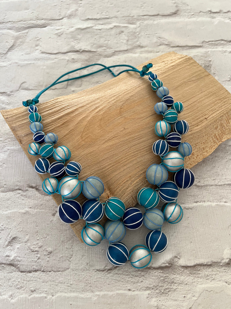Jenny Multi Bead Statement Necklace Blue/Turq